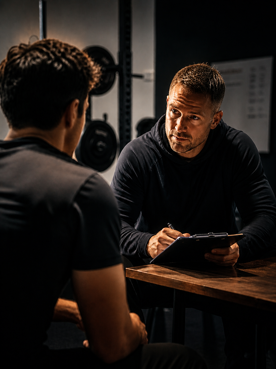 Coach and athlete in conversation